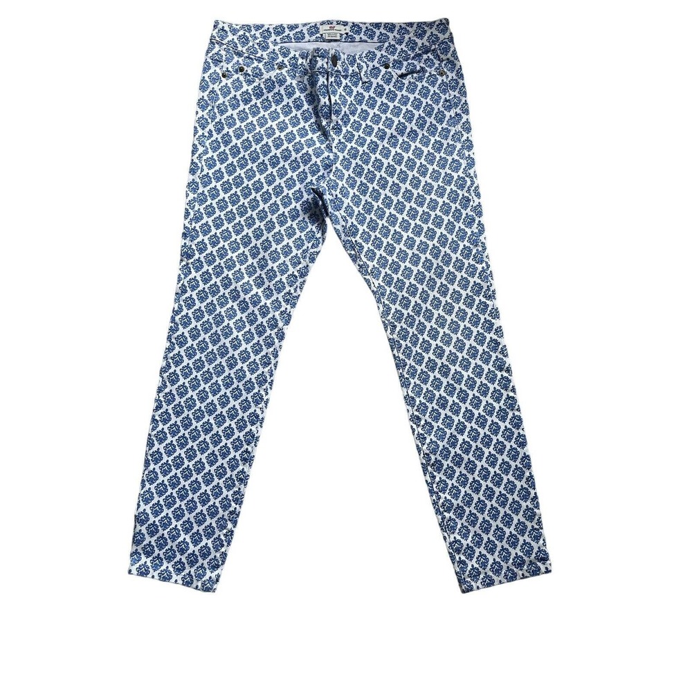 Vineyard Vines Jeans Women's 10 Blue White Print All Over Jacquard Denim Preppy